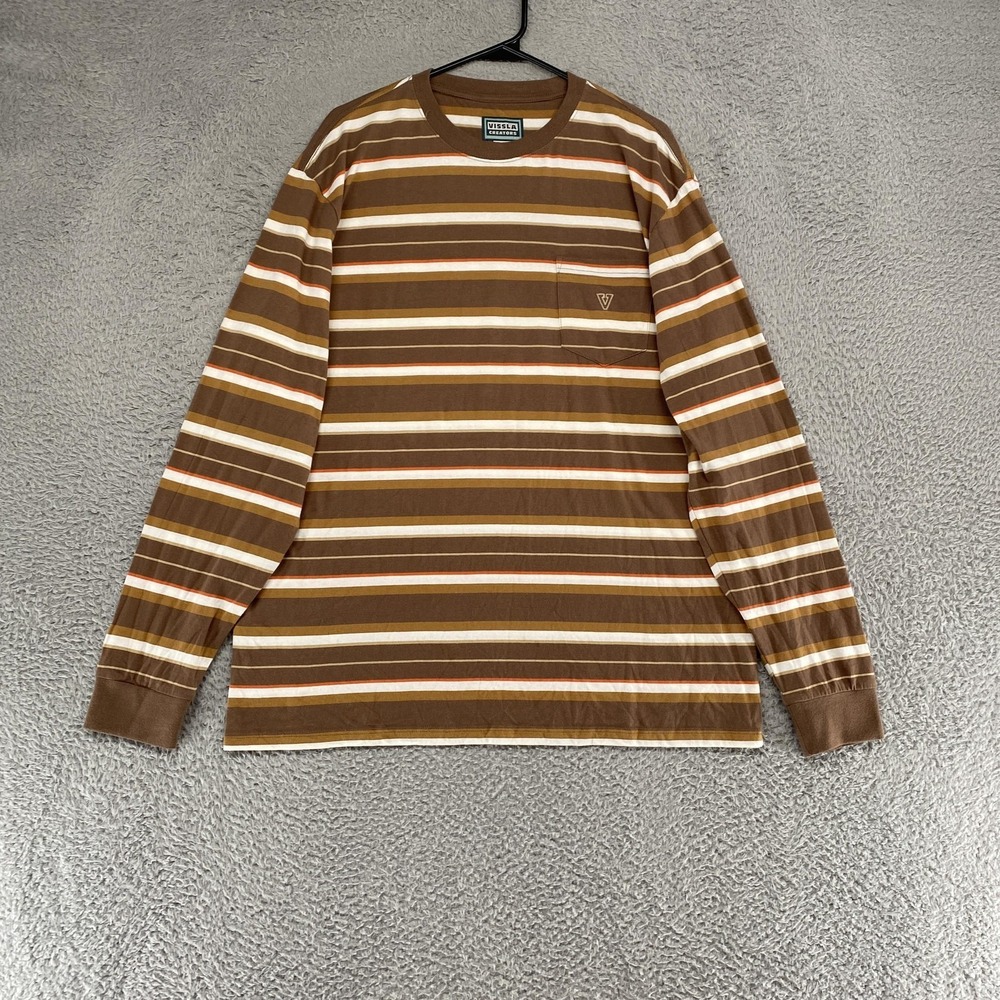 Vissla Shirt Mens XL Brown Stripe Long Sleeve 100% Organic Cotton Tee Top